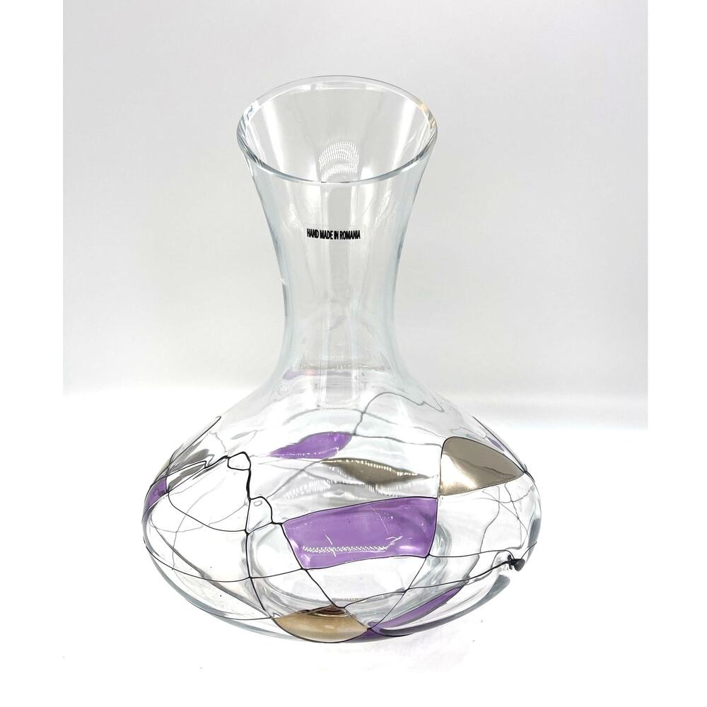 Handmade Romanian Crystal Wine Decanter / Carafe Stained Glass Mosaic MILANO